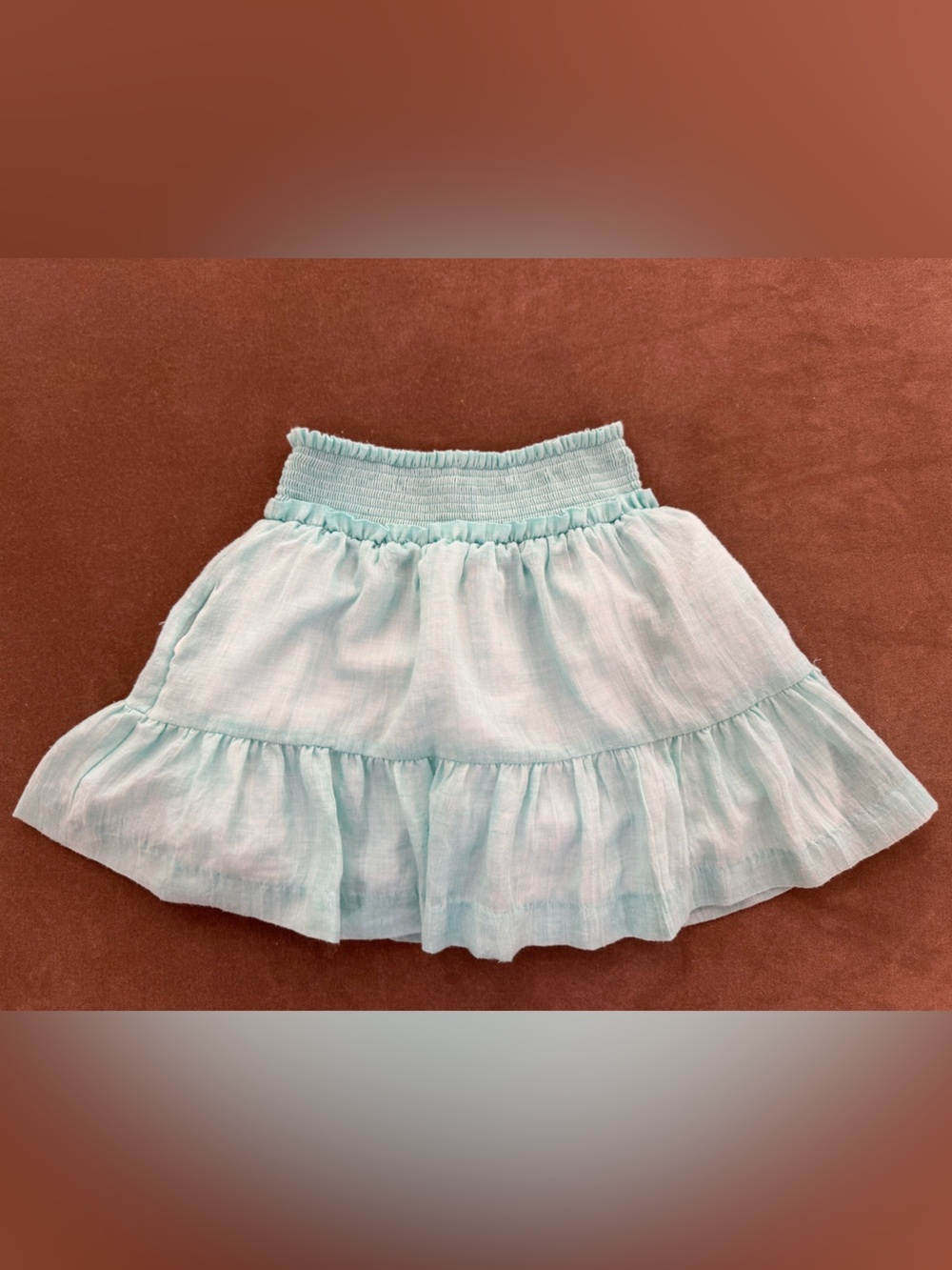Smocked Waist Light Blue Tiered Girls' Skirt